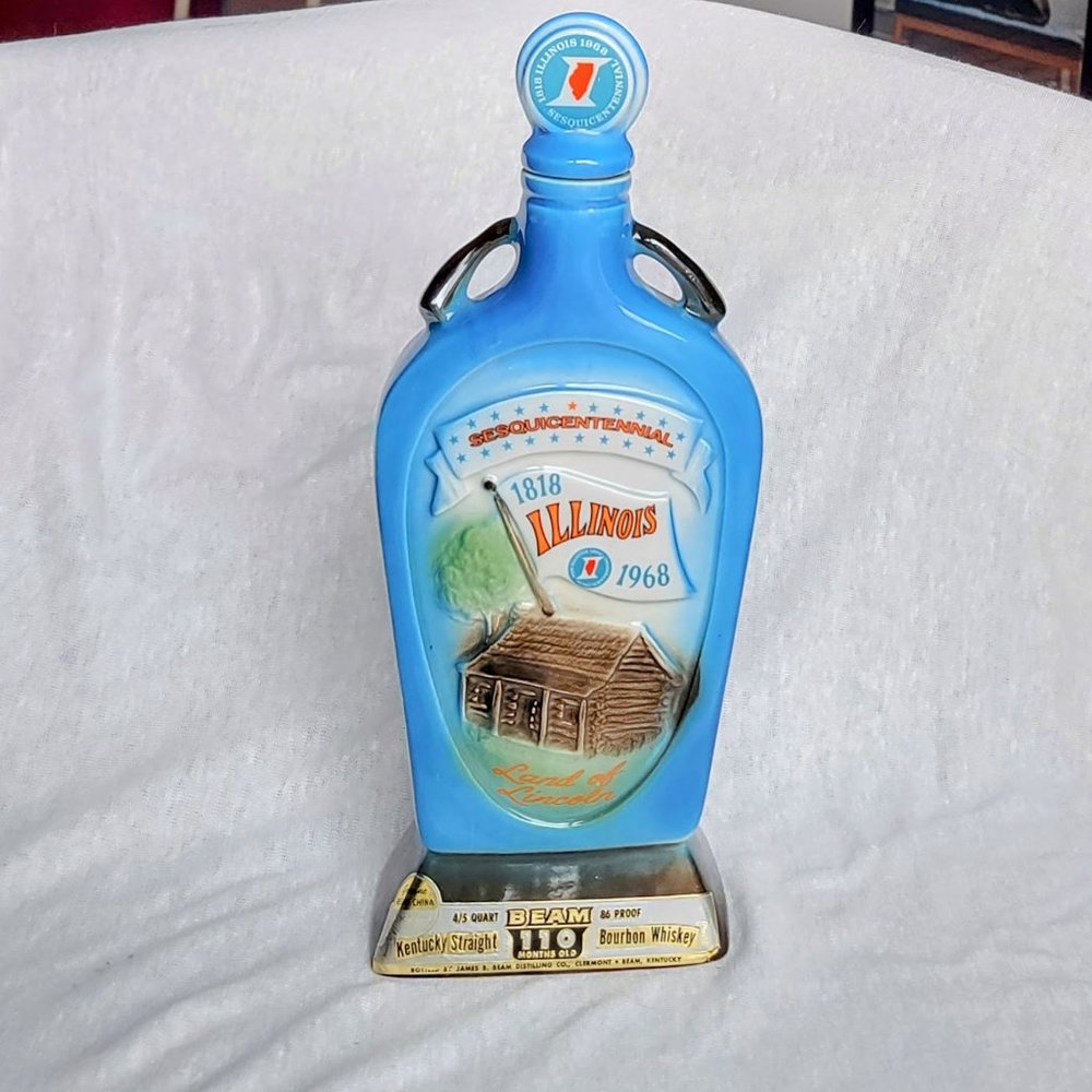 Vintage 1968 Jim Beam Illinois Bourbon Whiskey Decanter Bottle Liquor Ceramic